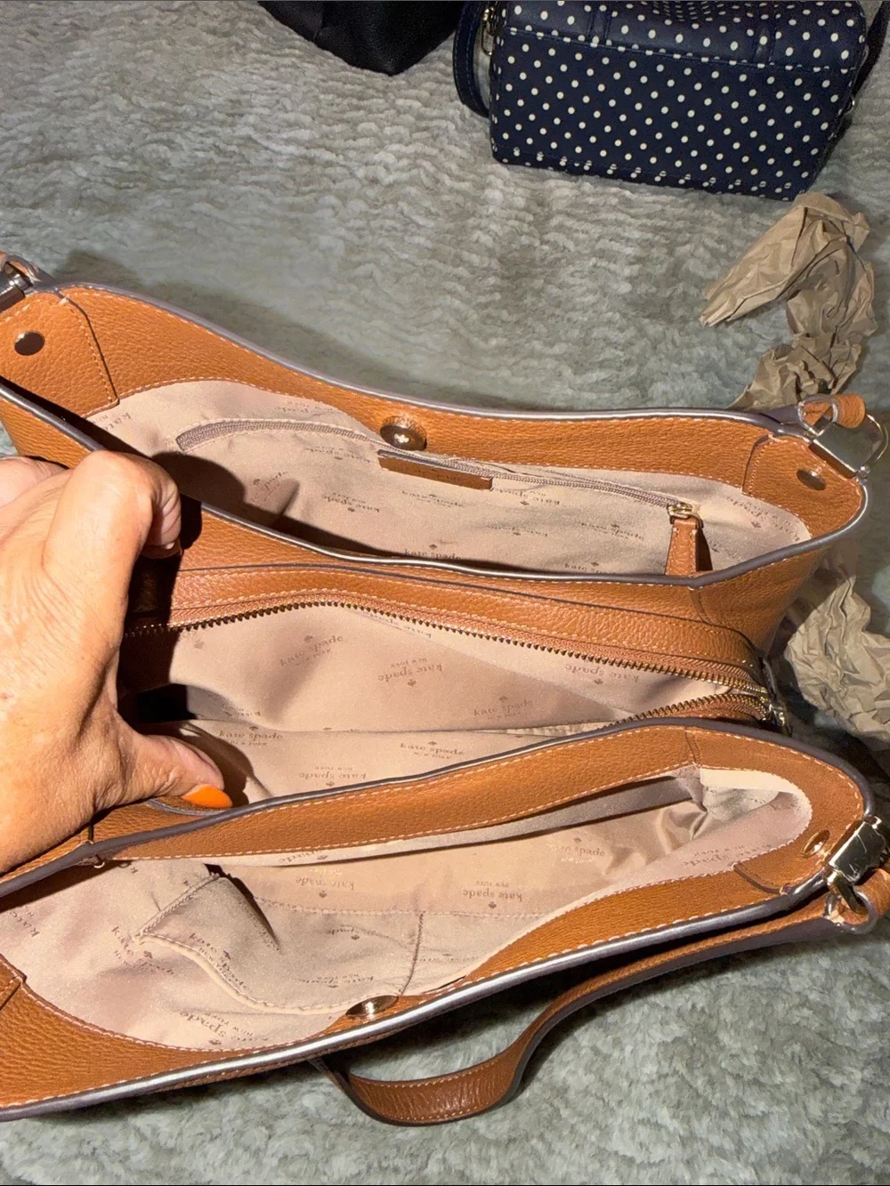 kate spade Pebbled Leather Shoulder Bag in Cognac Brown w wallet